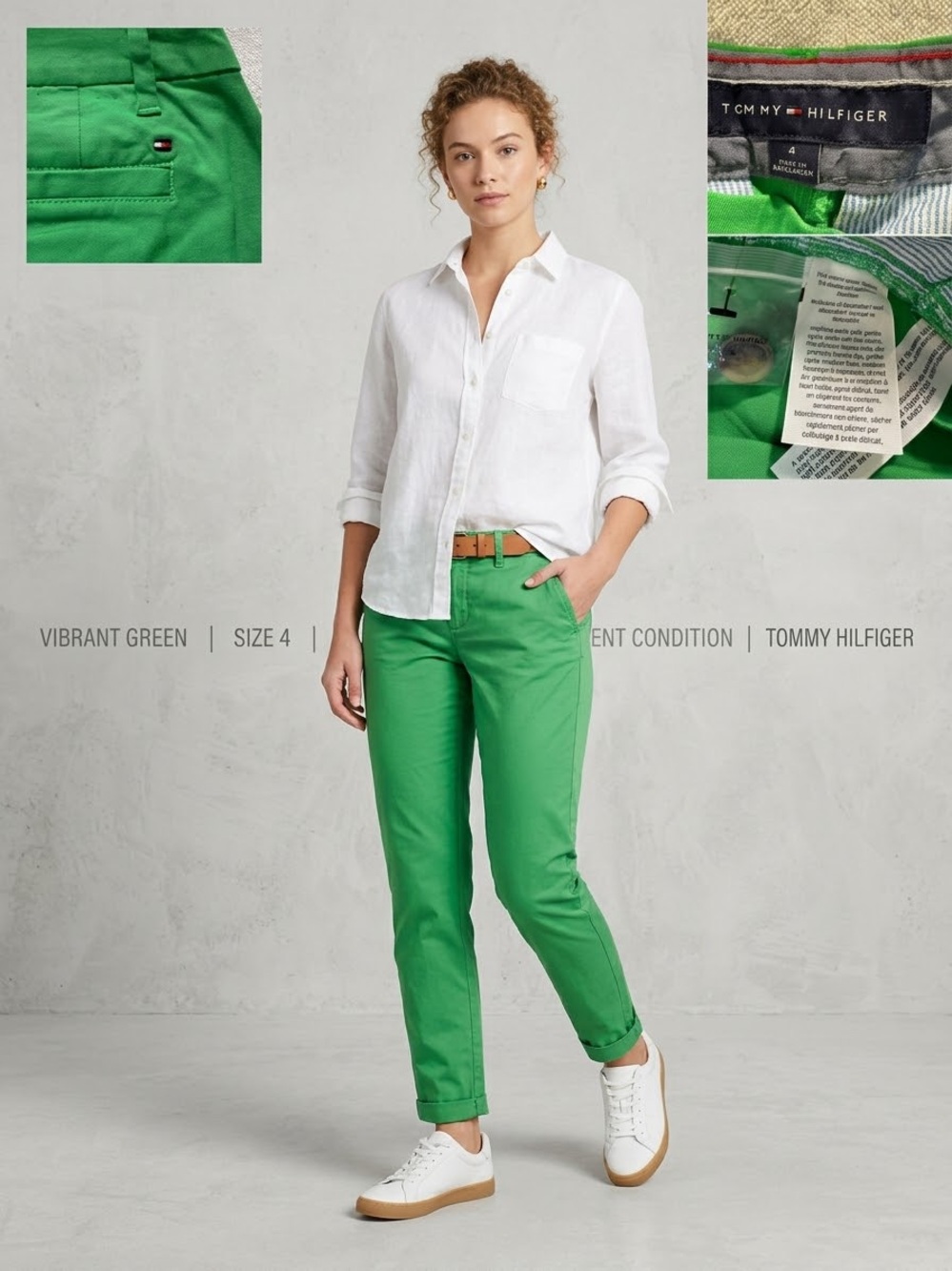 Tommy Hilfiger Kelly Green Stretch Chino Ankle Pants Size 4 Preppy Casual